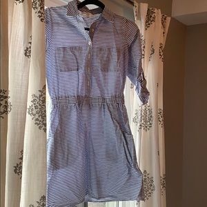 Blue and shire sear sucker button front dress